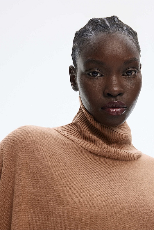 Silk Merino Longline Poncho - Camel