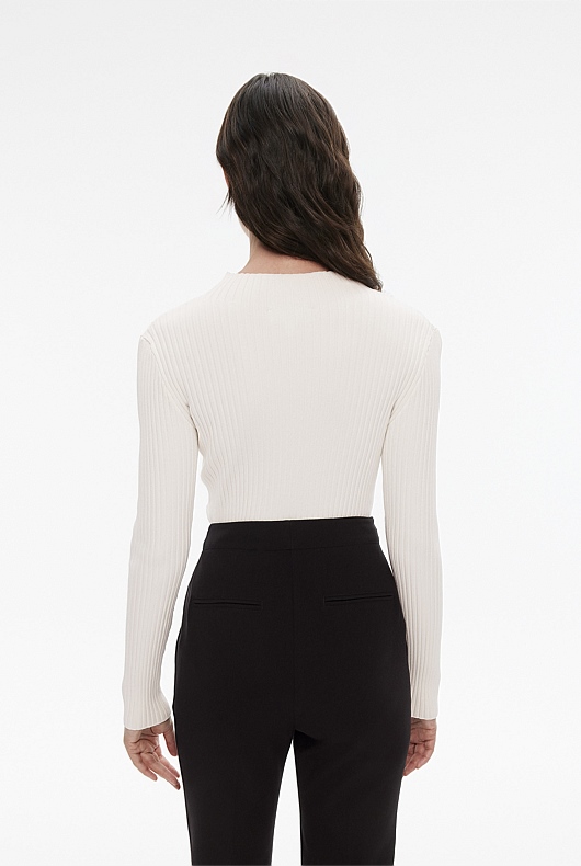 Mock Neck Crepe Knit - Chalk