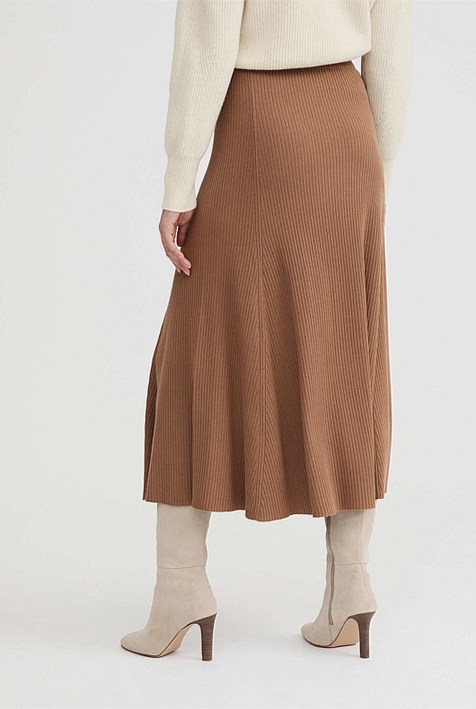 Rib Knit Flare Skirt - Camel