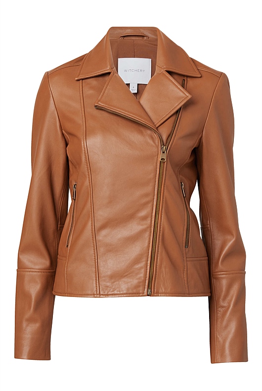 Leather Biker Jacket - Chestnut