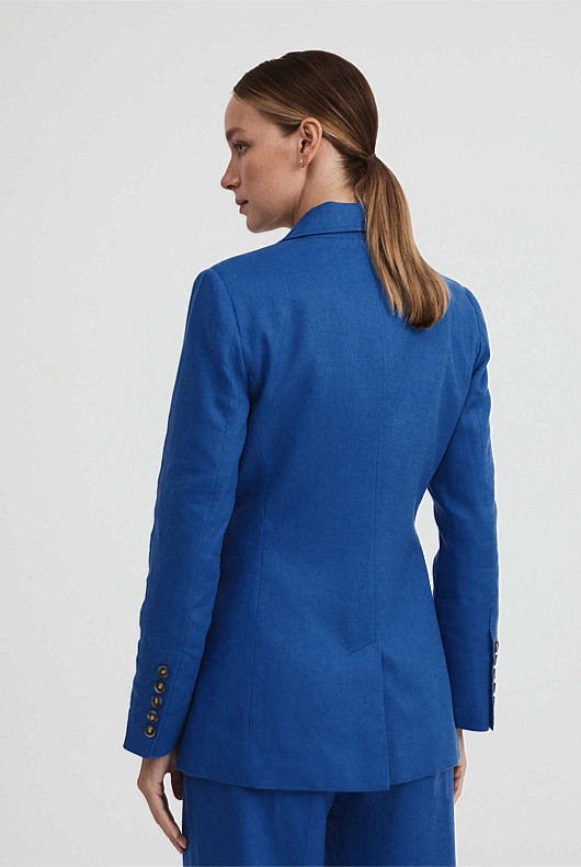 Linen Double-Breasted Blazer - Bold Blue
