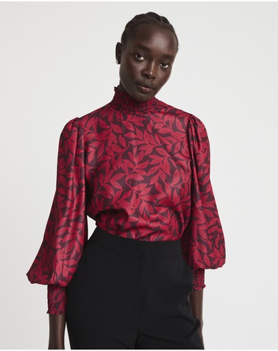 Witchery Leaf Dot High Neck Blouse