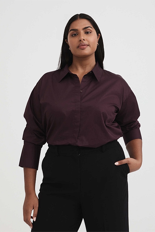 Cotton Cropped Shirt - Bordeaux