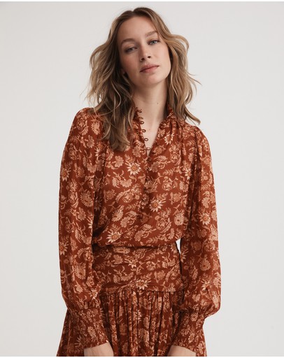 Witchery Folk Floral Half-placket Blouse