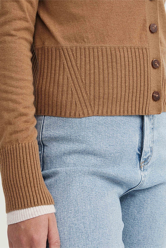 Merino Silk Cardigan - Camel