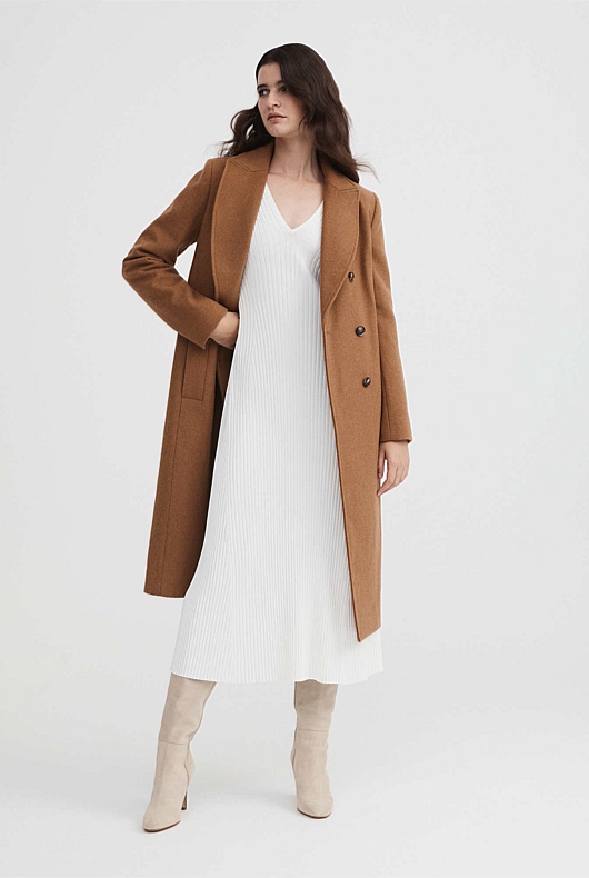 Crepe V Neck Knit Dress - Chalk