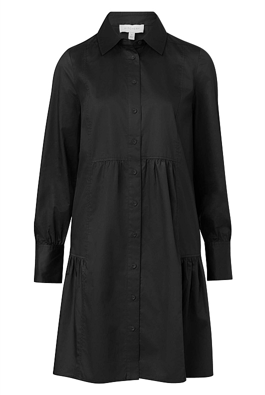 Cotton Mini Shirt Dress - Black