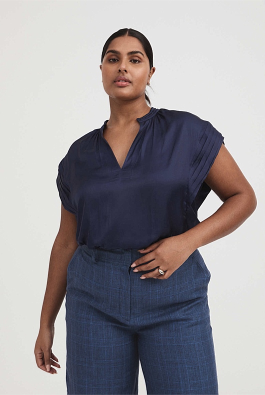 Cap Sleeve Blouse - Ink Blue