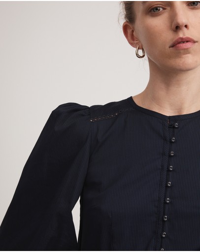 Witchery Cotton Self Stripe Trim Dress