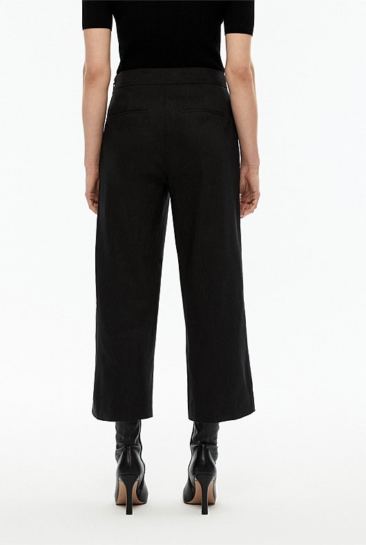 Stretch Linen Blend Crop Pant - Black
