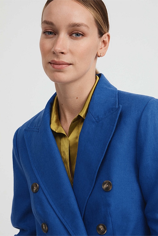 Linen Double-Breasted Blazer - Bold Blue