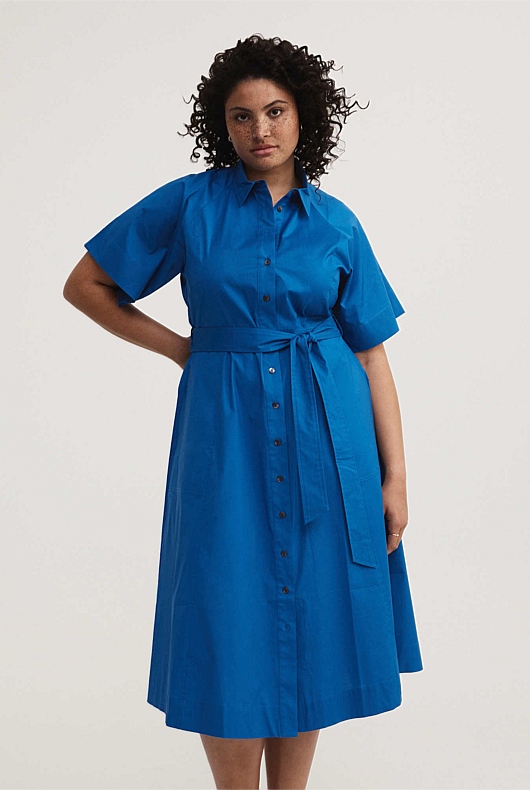 Tie Waist Shirt Dress - Bold Blue
