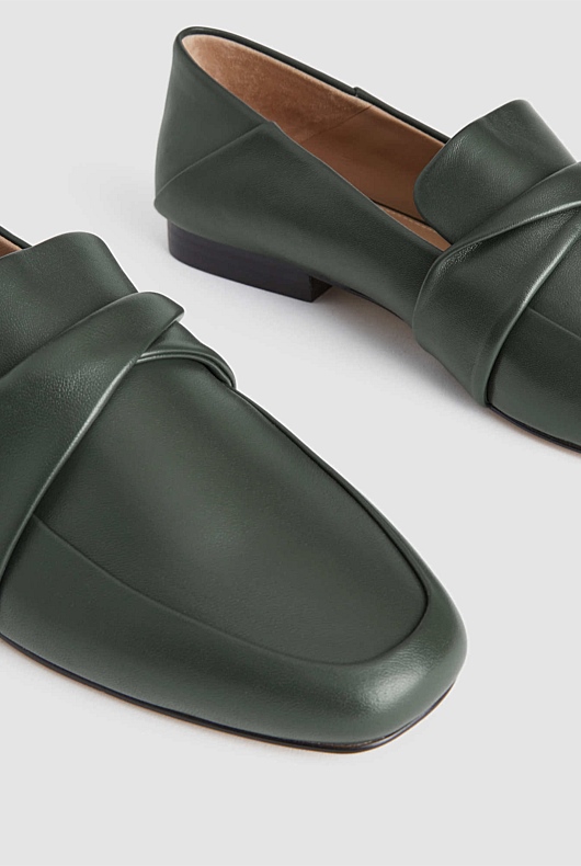 Leather Twist Loafer - Teal Green