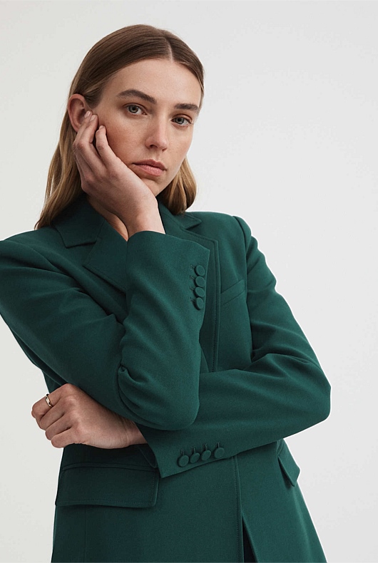 Classic Single-Breasted Blazer - Petrol Green