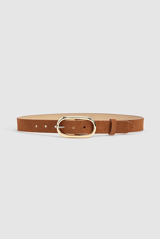 Oval Buckle Suede Belt - Ginger