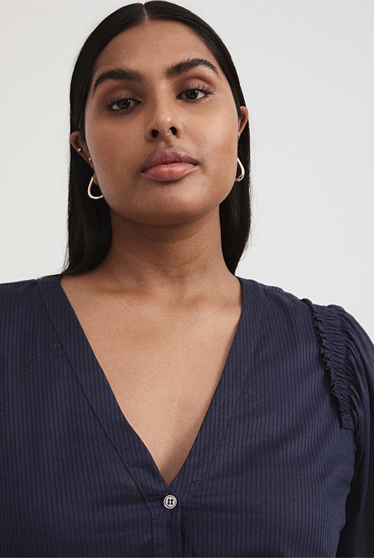 Cotton Shirred Dress - Ink Blue