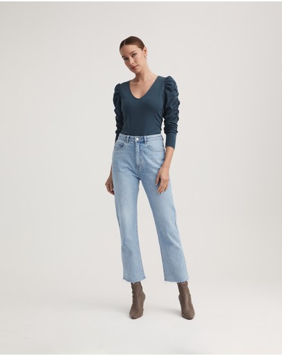 Witchery Cotton Gathered Sleeve Top