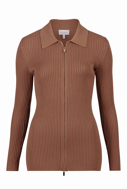 Zip Through Collar Knit - Camel