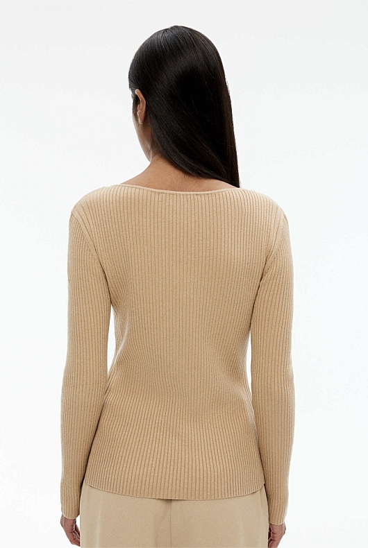 Boat Neck Rib Knit - Washed Sand