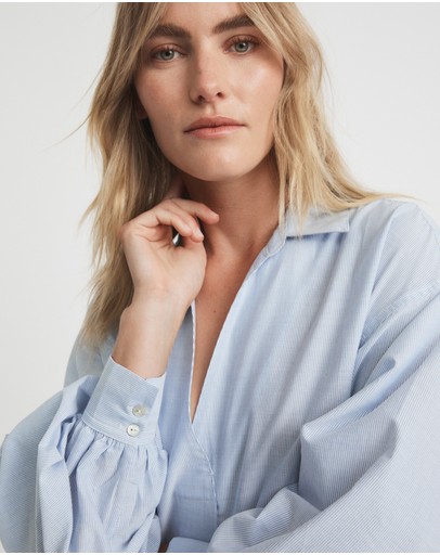 Witchery Stripe Half Placket Shirt