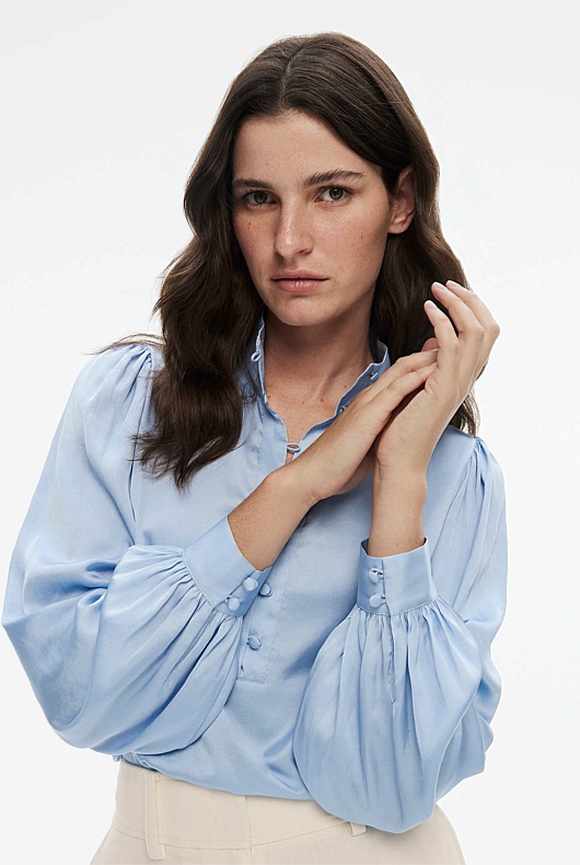 Button Up Blouse - Baby Blue
