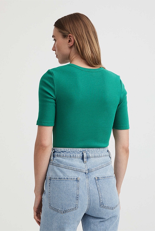 Crew Rib Tee - Aqua Green