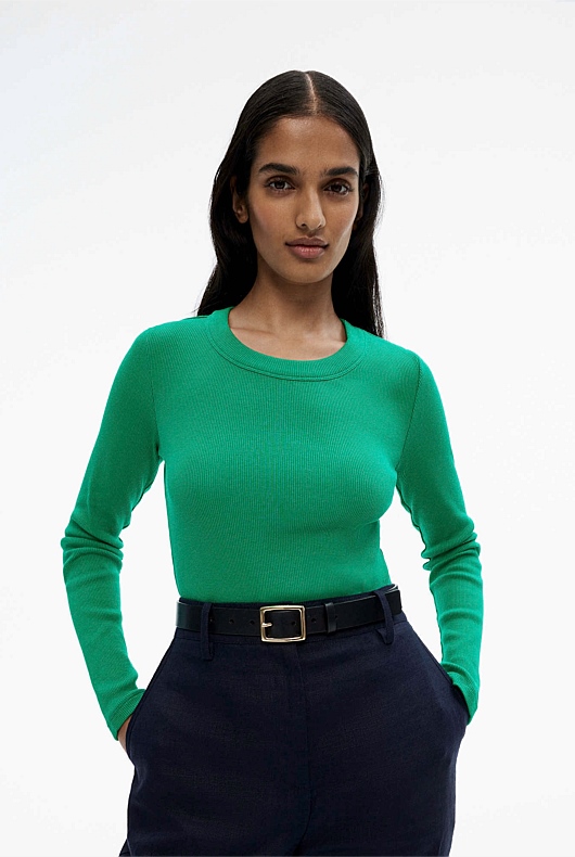 Long Sleeve Rib Top - Viridian Green