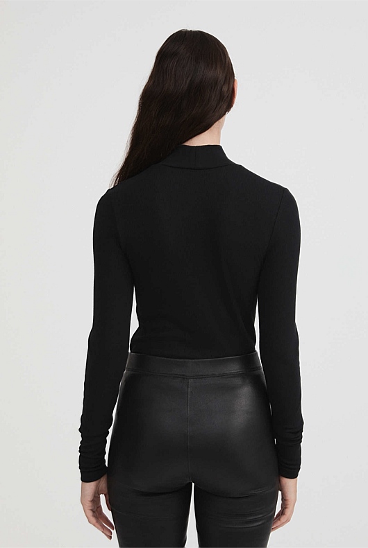 Rib Turtleneck Top - Black