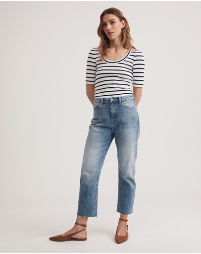 Witchery Stripe Cotton Rib Scoop Tee