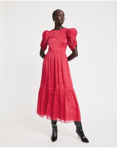 Witchery Linen Silk Gathered Sleeve Dress