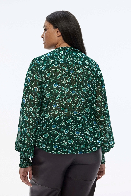 Tile Floral Twist Blouse - Viridian Green