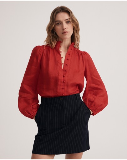 Witchery Linen High Neck Blouse