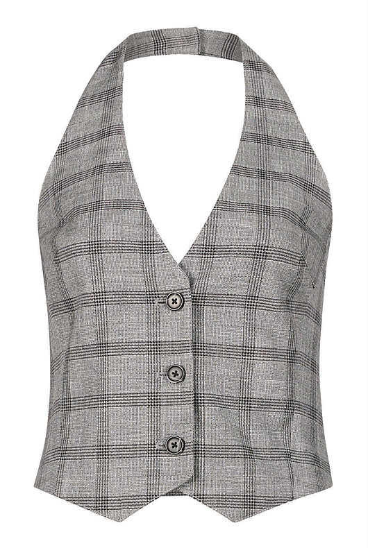 Check Halter Waistcoat - Grey Sky