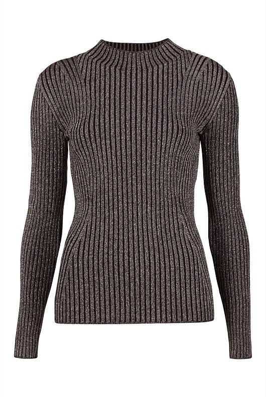 Mock Neck Lurex Knit - Black