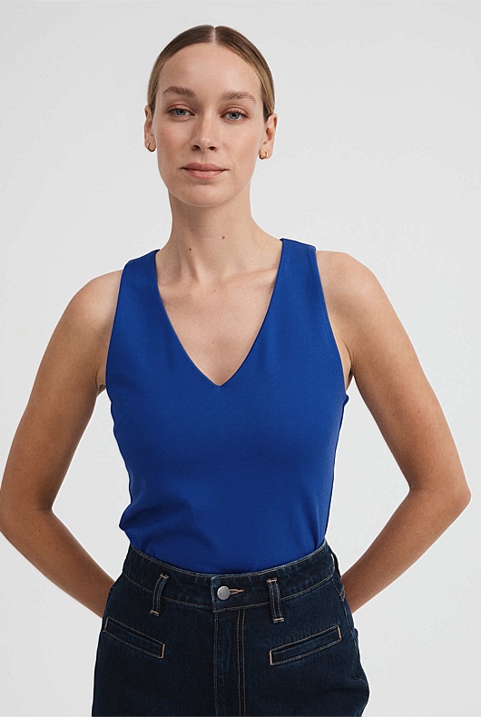 Ponte V Neck Tank - Bold Blue