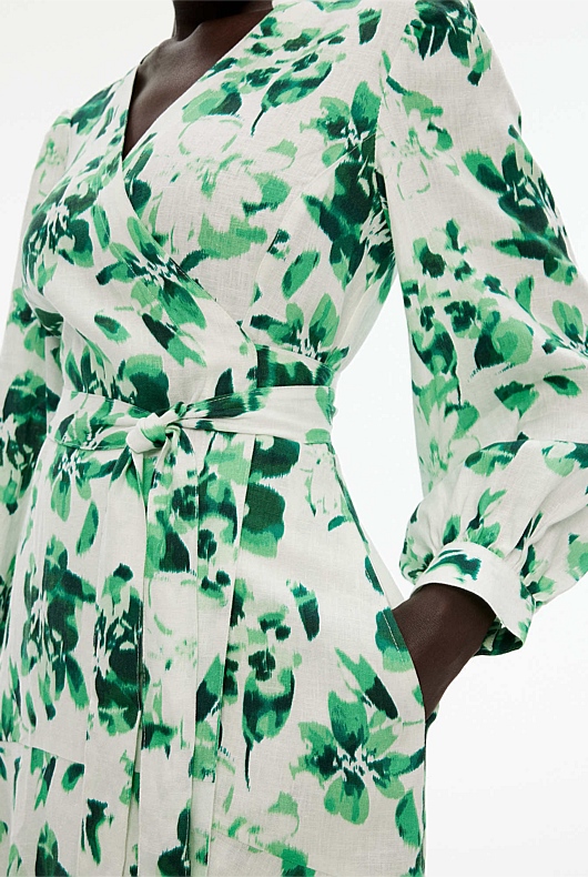 Linen Ikat Floral Wrap Dress - Willow