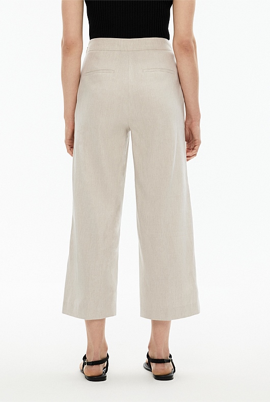 Stretch Linen Blend Crop Pant - Flax