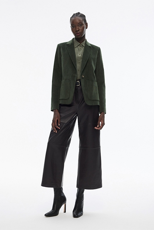 Cotton Cord Single Breasted Blazer - Dark Forest