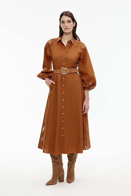 Cotton Broderie Dress - Faded Terracotta