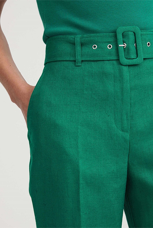 Linen Belted Trouser - Aqua Green