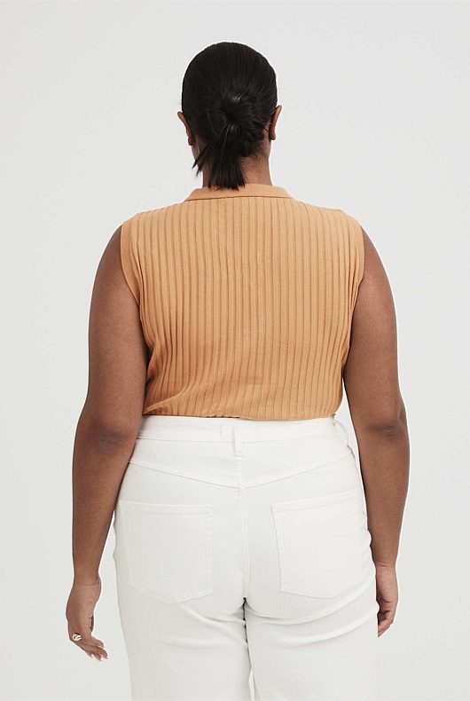 Cotton V Neck Henley Tank - Acorn