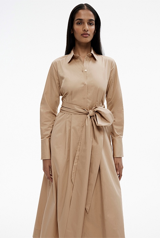 Cotton Sateen Shirt Dress - Washed Sand