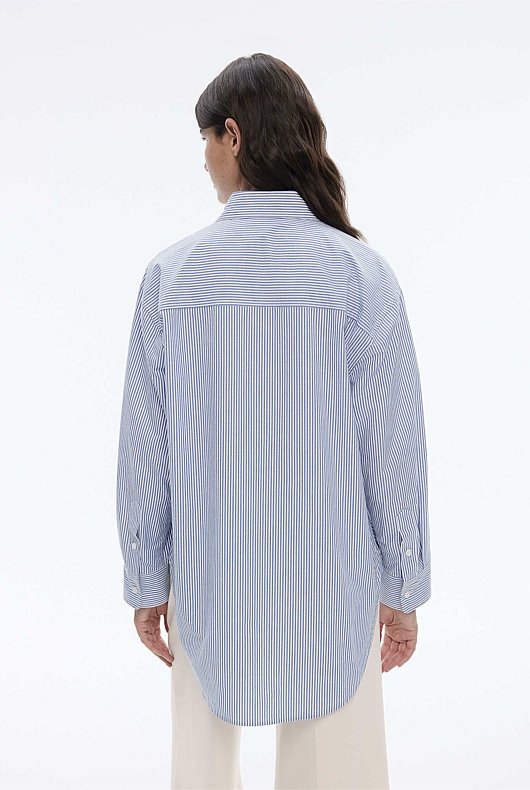 Modern Stripe Cotton Shirt - Dark Chambray