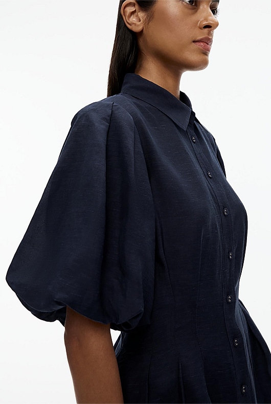 Dart Detail Puff Sleeve Dress - Blue Night