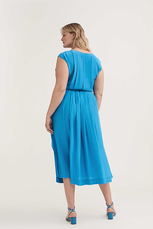 Viscose Button Through Dress - Cyan