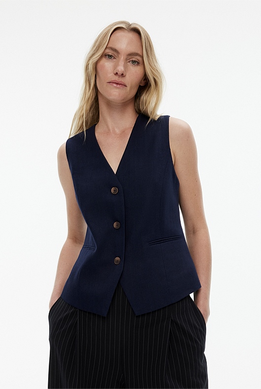 Cotton Linen Waistcoat - Blue Night