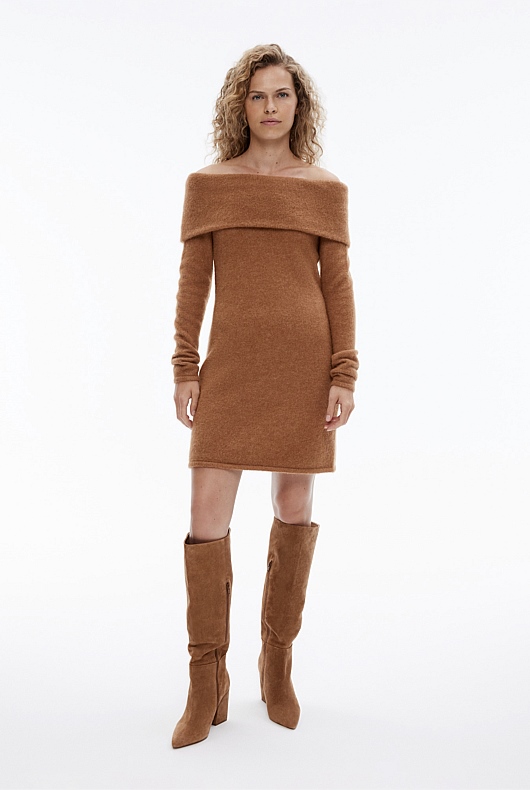 Alpaca Blend Knit Dress - Camel