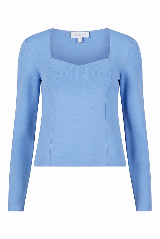 Crepe Sweetheart Long Sleeve Knit - Harbour Blue