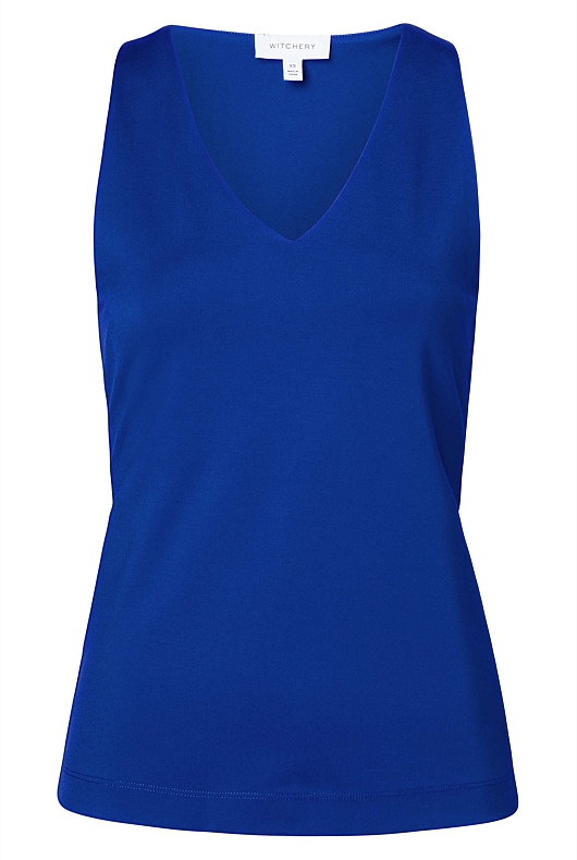 Ponte V Neck Tank - Bold Blue