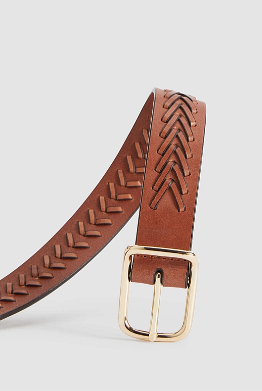 Whipstitch Leather Belt - Cinnamon